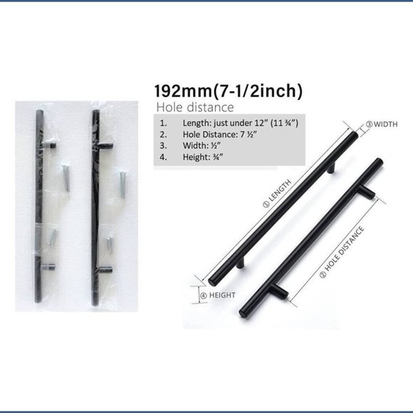 NEW Set x12 Matte Black 11.75" Long Cabinet Pull 7.5" Hole Drawer Handle Kitchen - Picture 1 of 4